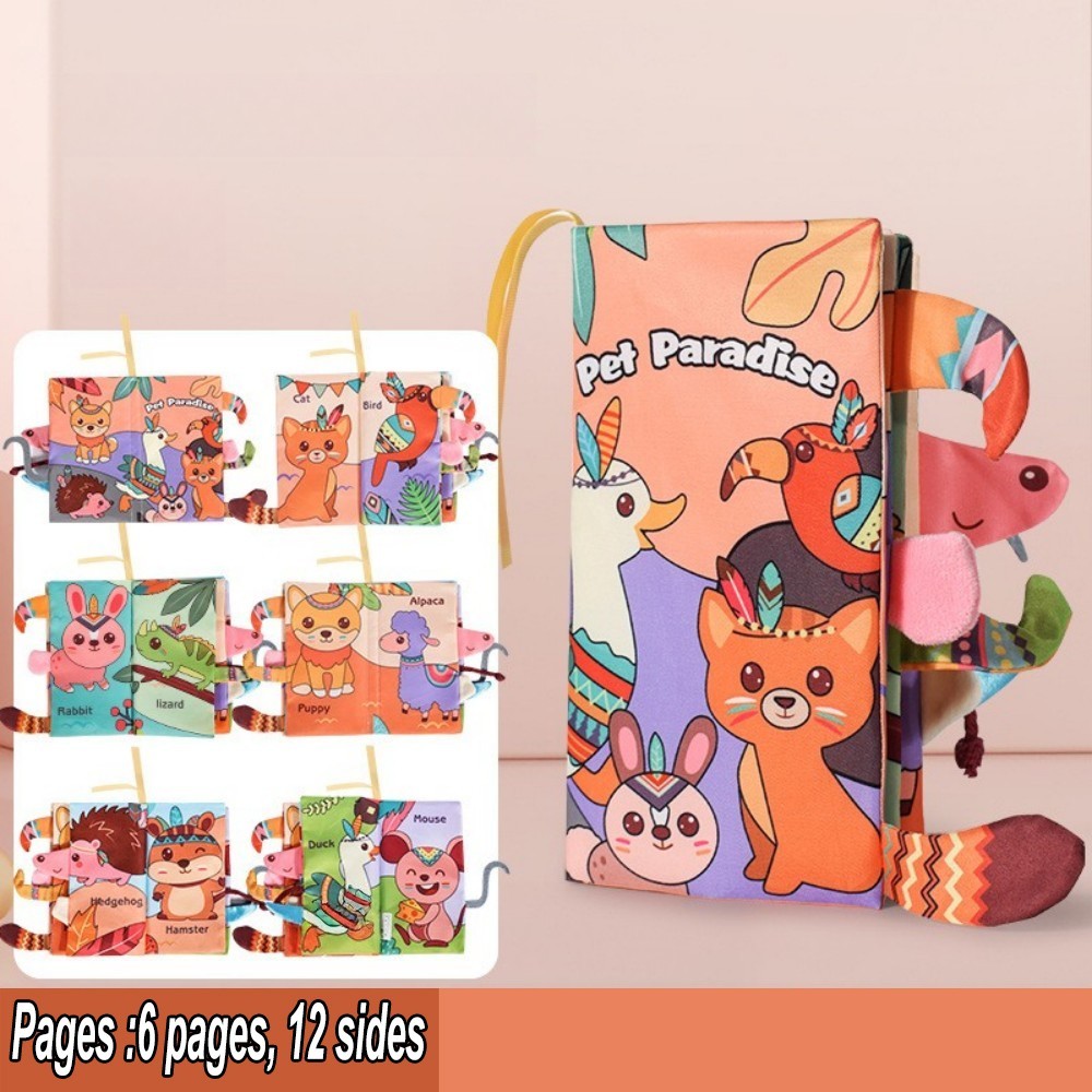 Baby 3D Soft Cloth Books Safe Tear-Resistant Animal Tails Crinkle Paper Beeper