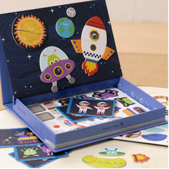 Magnetic Space Puzzle Box for Kids Wooden Montessori Learning Toy Set