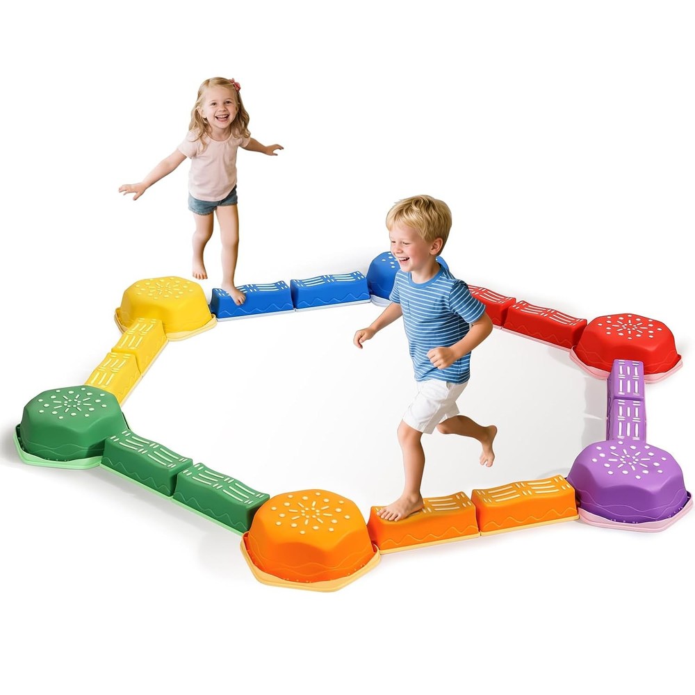 Green Non-Slip Balance Beam Stepping Stones for Kids 3 Years + Stackable