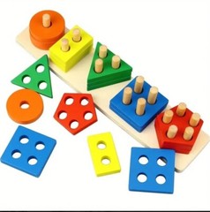Wooden Educational Toy Sorting By Color Shape Stacking Puzzle 3+ Toddler