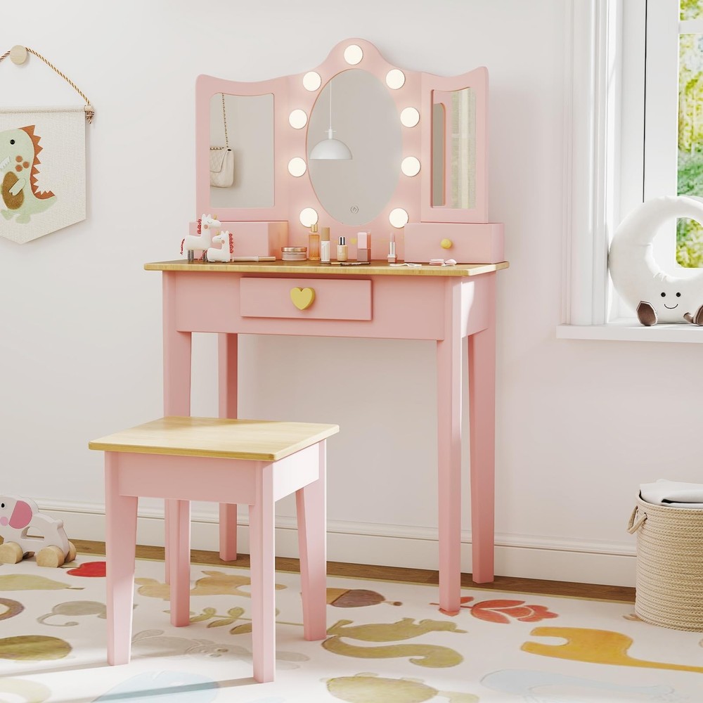 labebe Kids Vanity, Girls Vanity Desk with LED Changing Lights, Pretend Play …