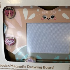 NIB Wood Toy Little Town Wooden Magnetic Drawing Board Butterfly w/Accessories