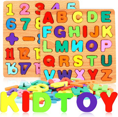 2 Pcs Wooden Puzzles ABC Learning Toys for Kids, Toddlers Alphabet Number Puzzle