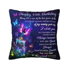 Gifts for 15 Year Old Girl Pillow Cover 18″X18″, 15th Birthday Gifts for Teen