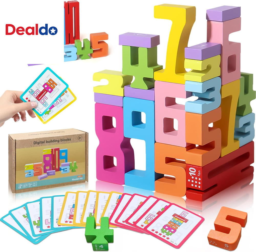 Wooden Number Building Blocks – 20Pcs Stacking for 3+ Years Old Kids, Digital Bu