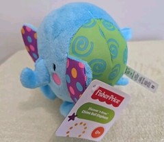 Fisher Price Blue Green Plush Elephant Chime Ball Rattle Musical Baby Toy NEW