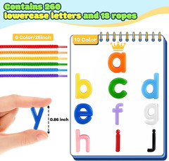 278 Pcs Lacing Letters Beads, Lowercase Alphabet Learning Toys, 10 Color Rainbow