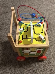 Wooden Activity Cube Walker Cart Toys with Bead Maze Clocks Shape Sorter Abacus