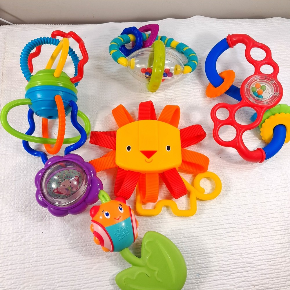 Oball & Bright Starts baby rattle toy set Lion Clickity Twist Flex Slide Ladybug