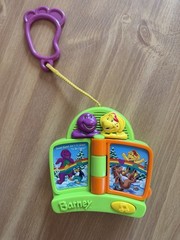 BARNEY & BJ 5″ CLIP ON MUSICAL TALKING BOOK 2002 MATTEL BABY TOY STROLLER CRIB