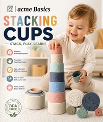 Moonkie Stacking Cups Toy, Fun Educational Baby Toys Silicone Soft Teething Toys