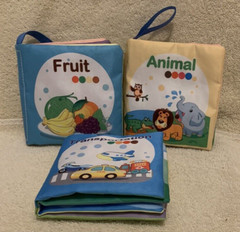 3 Pc Soft Baby Cloth Fabric Crinkle Books – Fruit, Animal & Transportation – EUC