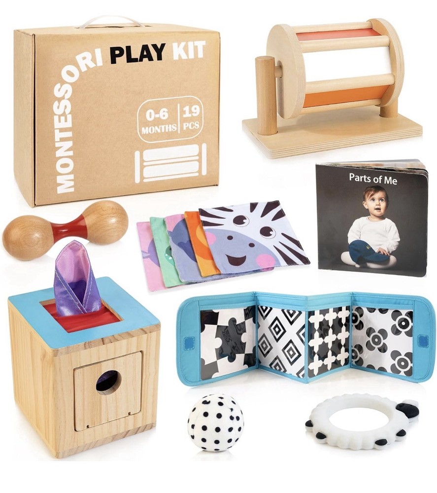 Wooden Montessori Play Kit Educational Toys Set, 0-6 Months, MT08 New