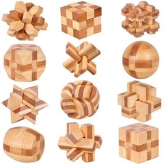 Wooden Puzzle Lock 3D Brain Teaser Interlocking IQ Learning Toy for Kids Adults