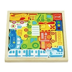 Wood Cars and Vehicles Playset with Box, Ship Plane Helicopter Puzzle Blocks Toy