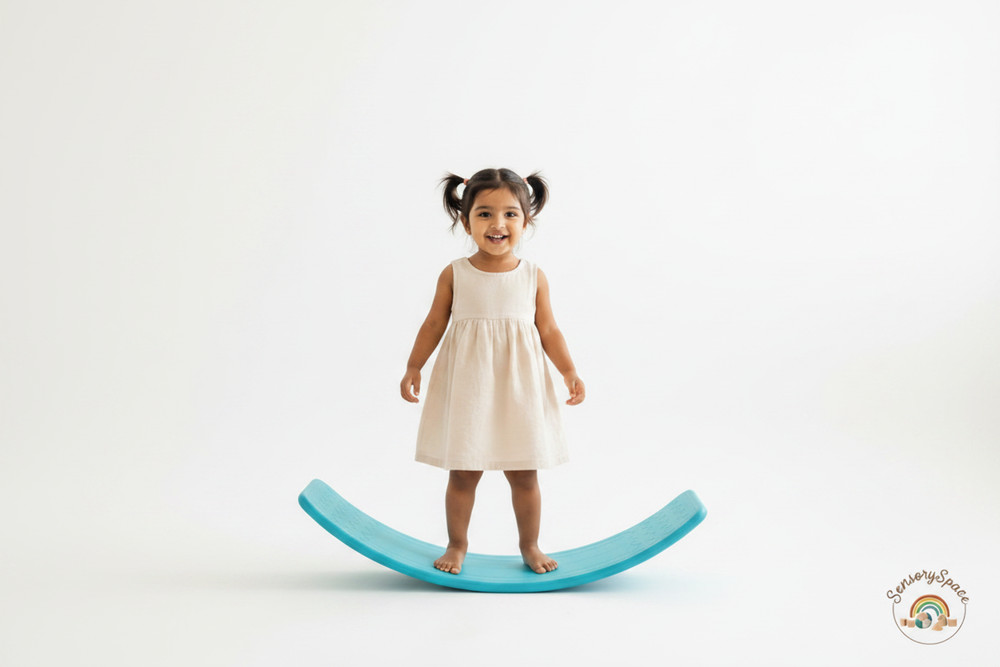 Kids Wobble Balance Board Montessori Waldorf Toy for Toddlers Ages 3-6 Blue 32in