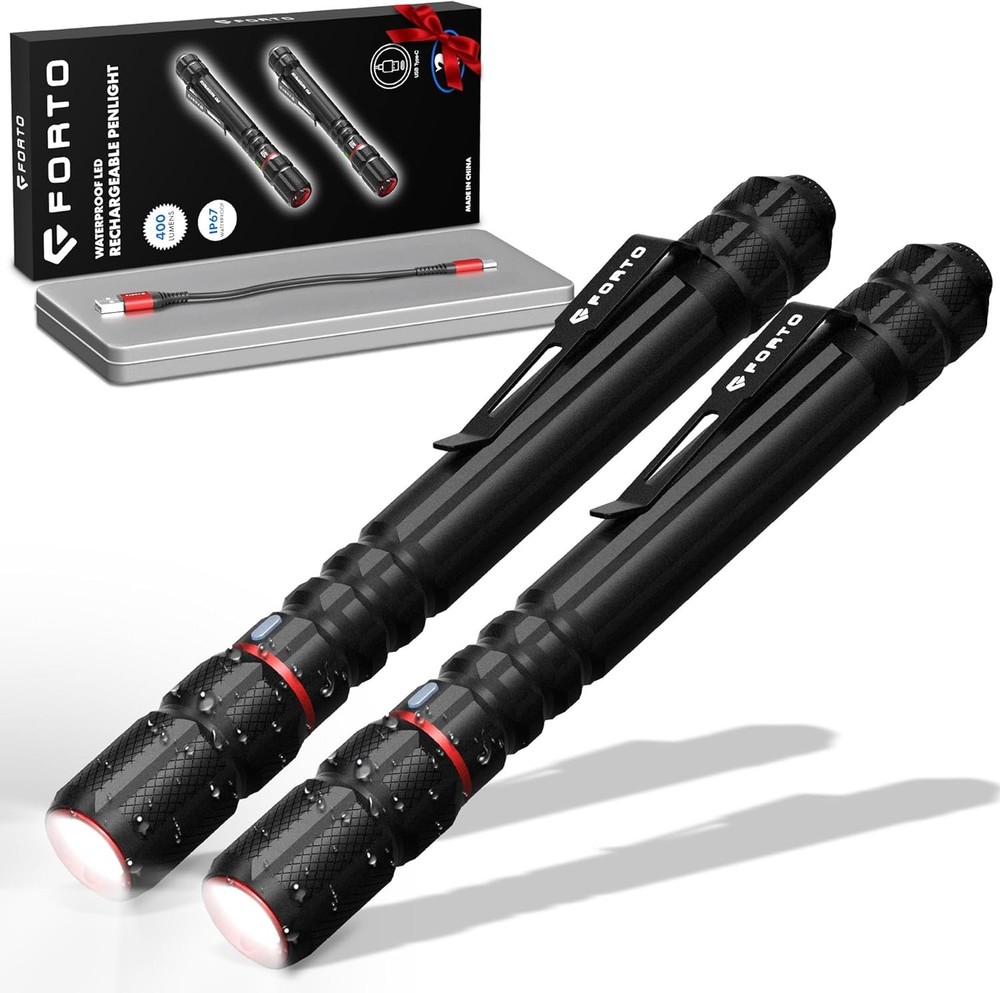 FORTO Rechargeable Pen Light Flashlight 400 Lumens Small Pocket Flashlight