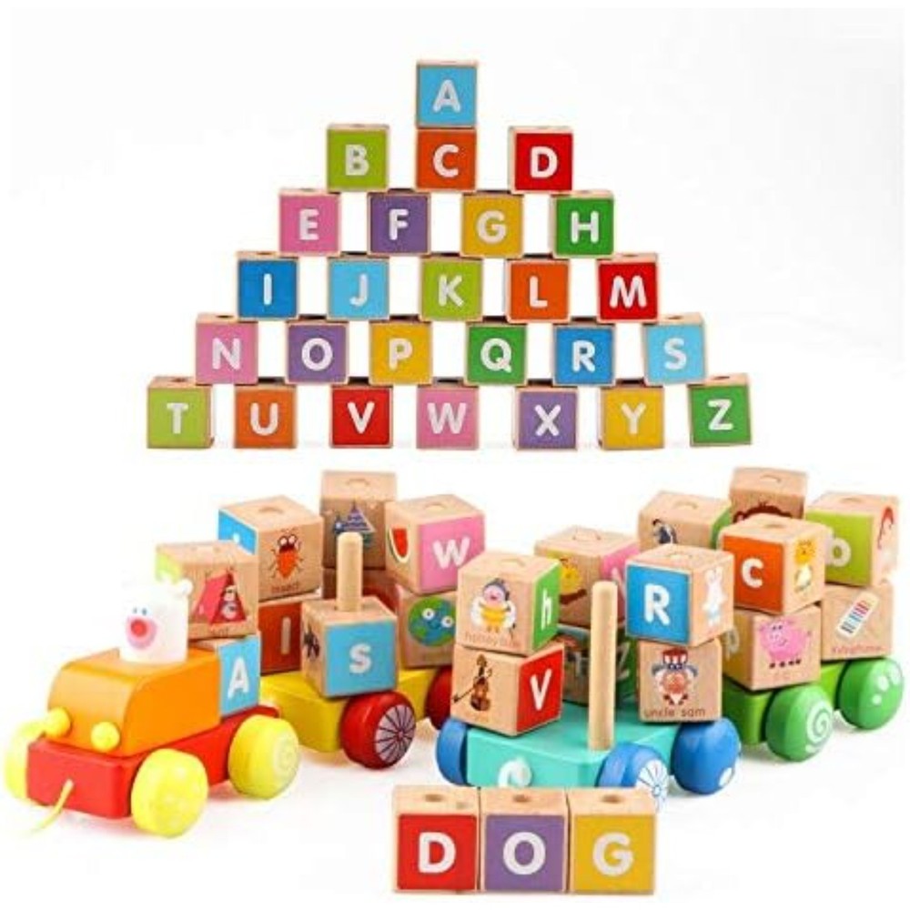 26 colorful letter blocks ABC Wooden block Cart Montessori Preschool Learning