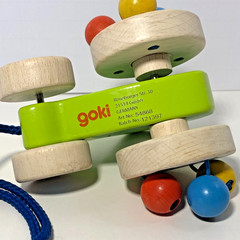 Goki Germany Wood Pull Toy Clacking Bead Wheels Soft Noise Waldorf Non-toxic Toy