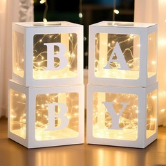 Ledido Baby Boxes with Letters for Baby Shower Decorations, 4 pcs Clear Baby …