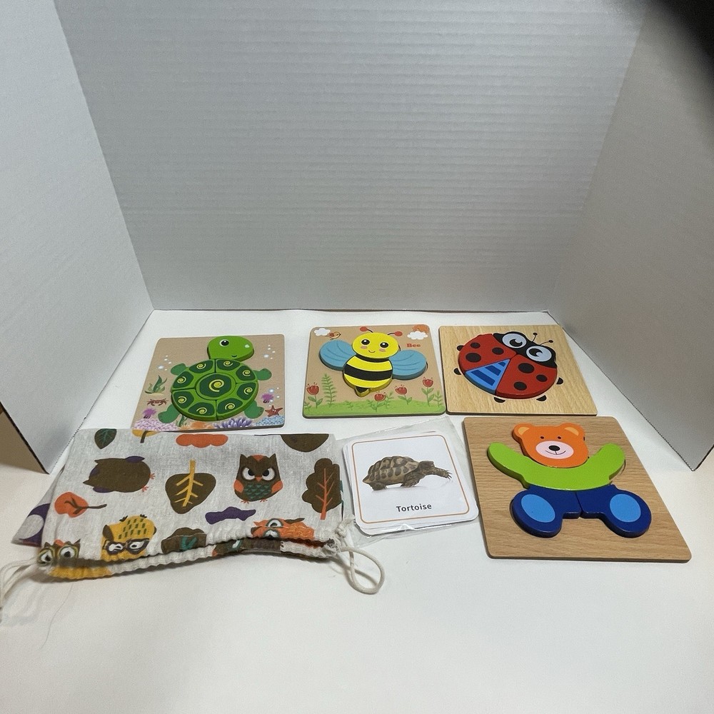 Montessori Developmental Toddler Jigsaw Puzzles, Wooden, Complete Set of 4