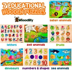 7 Pack Colorful Wooden Peg Puzzles for Toddlers Ages 2-5 – Fun Learning Tools