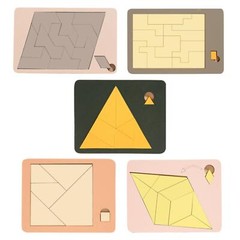 5x Wooden Pattern Blocks Set Geometric Shape Puzzles for