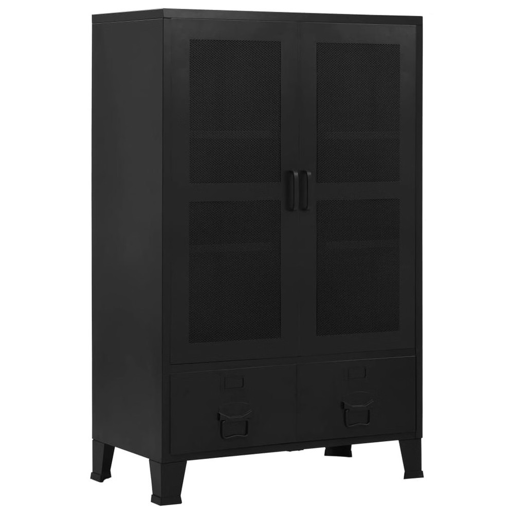 Office Cabinet with Mesh Doors Industrial Black 29.5″x15.7″x47.2″ Steel
