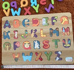 Chuckle and Roar Wood Puzzle Alphabet Learning Toy About 13” X 9”