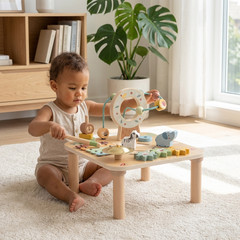 Wooden Baby Activity Table Bead Maze Xylophone Shape Sorter Learning Toy