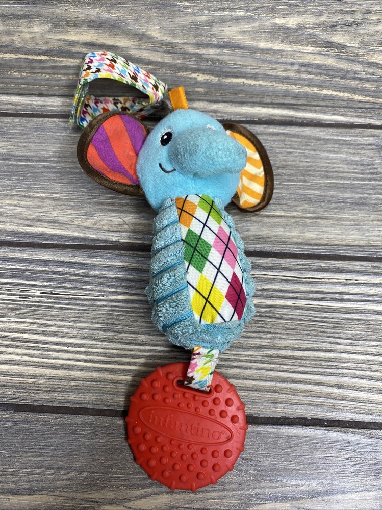 Infantino Plush Elephant Rattle Crinkle Teether Baby Toddler Toy 8″