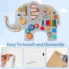 Large Elephant Wooden Activity Wall Panel Christmas Gift Educational Montesso..