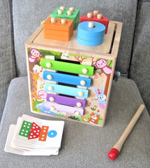 Wooden Activity Cube | Montessori Toys for 1 2 3 Year Old Toddlers |One Year Old