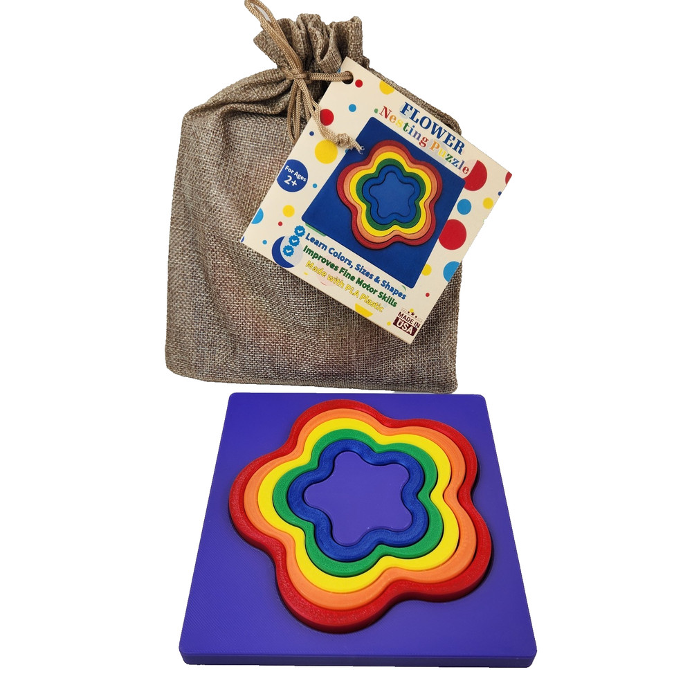 Toddlers FLOWER Nesting Puzzle Sort Size Color Fine Motor Learning 2+ yrs