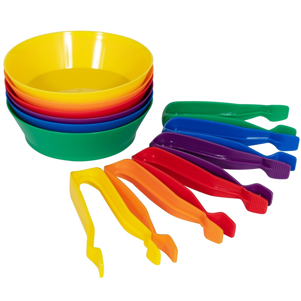 Sorting Bowls & Tweezers, Set of 12, 6 Colors