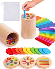 Wooden Montessori Toys for 1, 2,3 Year Old: 3 in 1 Fine Motor Skills, Learnin…