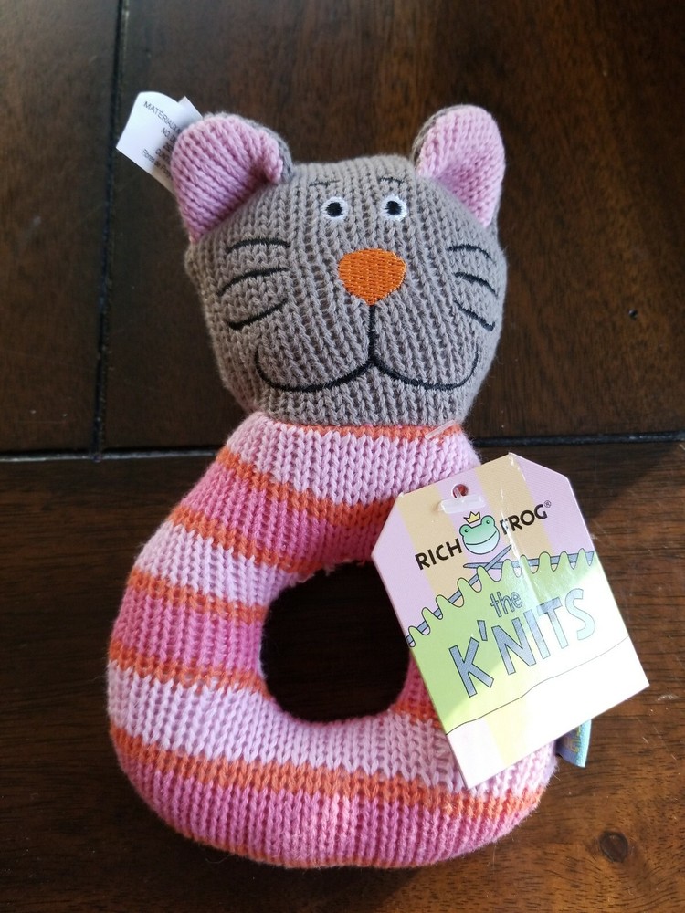 Rich Frog RING RATTLE FROG baby plush rattle toy NEW with tag Gray Cat