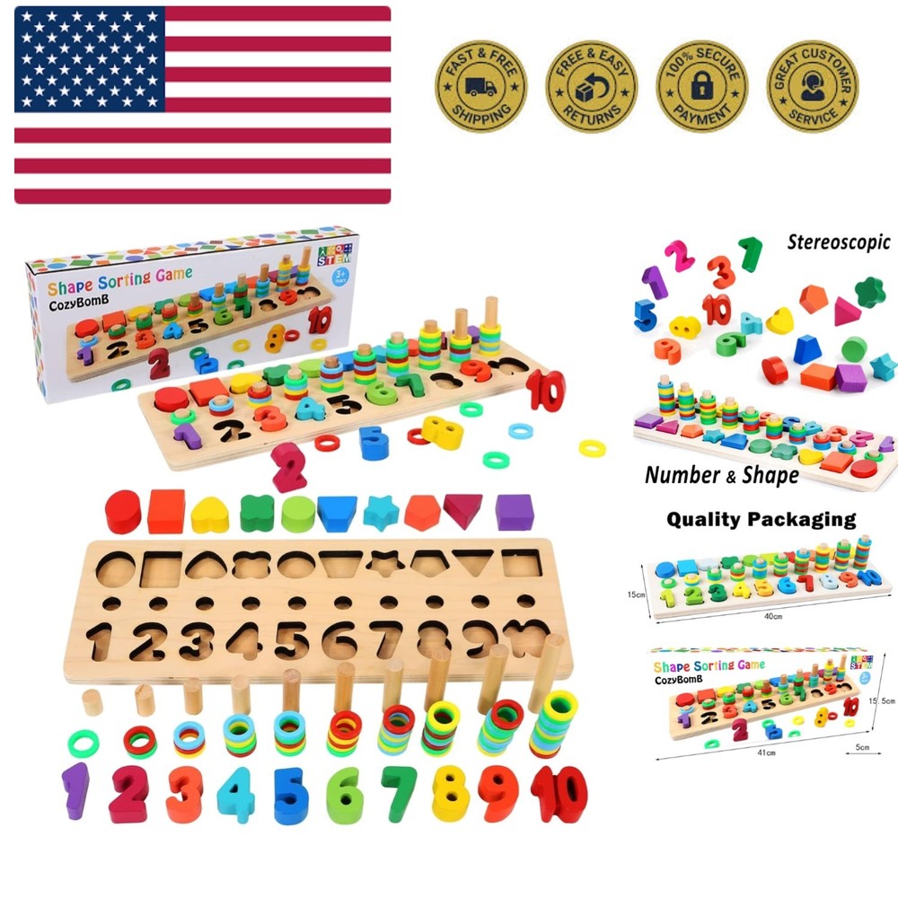 Montessori Educational Wooden Toys for Kids Toddler Number Puzzles Sorter Cou…