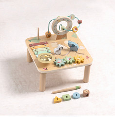 Wooden Baby Activity Table Bead Maze Xylophone Shape Sorter Learning Toy