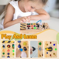 Montessori Wooden Busy Board with 8 LED Light Switches, Sensory Toys Light Switc