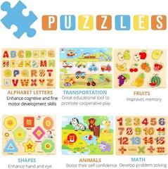 Educational Wood Puzzles for Kids Ages 1-5 – 6 Themes