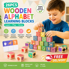 26 colorful letter blocks ABC Wooden block Cart Preschool Learning