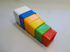 Vtg Baby Toddler NESTING STACKING CUBE BUILDING TOY 6 Small Plastic Square 1″ 2″