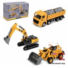 Alloy Mini Construction Vehicles, 3Pcs Die-cast Metal Toy Set with Pull Back