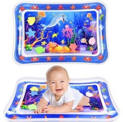 Tummy Time Water Mat Inflatable PVC Marine Life Blue w/ 6 Floating Toys 3+ mo