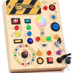 Montessori Toddler Busy Board Wooden Toys for 1-3 Years Old Sensory Toy LED