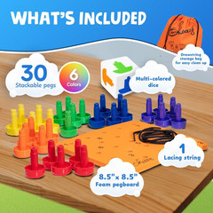 Peg Board Set – Montessori Toys for 2 Year Old – 33 Pc Peg Board for Kids – Occu