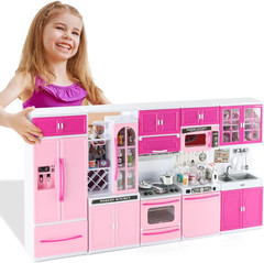 64 PCS Pink Kitchen Toy with Lights Sounds for 3 4 5 6 7 Year Old | Mini Kitchen