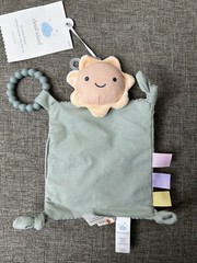 Cloud Island Green One Piece Square Lovey Crinkle Baby Toy Teether Ring