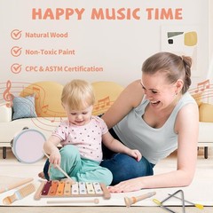 Baby Musical Instruments Set – Montessori Wooden 18 Old Baby Musical Toys, T…